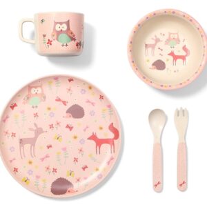 1101/03 Naczynia bambusowe dla dzieci FOREST PINK