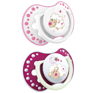 Smoczek silikonowy dynamiczny LOVI 0-3 m 2 szt. Night & Day Girl Lamp