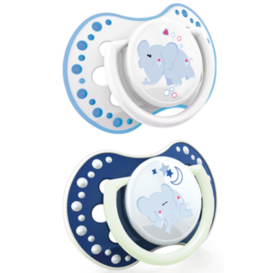 Smoczek silikonowy dynamiczny LOVI 0-3m 2szt Night & Day Boy Elephant
