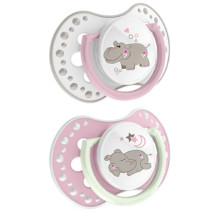 Smoczek silikonowy dynamiczny LOVI 3-6 m 2 szt. Night & Day Girl Hippo