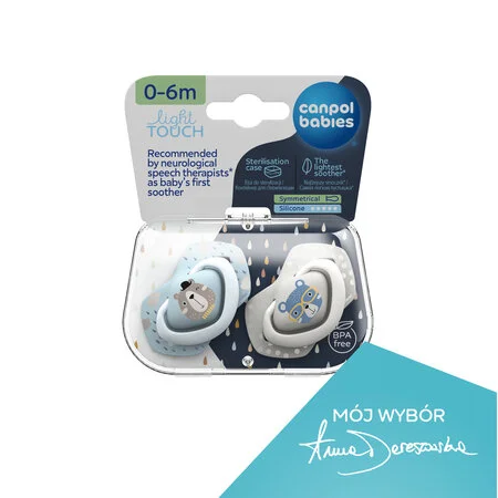 Canpol babies Smoczek silikonowy Light touch 0-6m symetryczny BONJOUR PARIS 2szt. - 22/647_blu