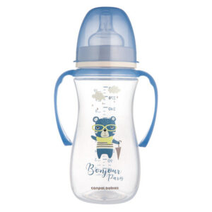 Canpol babies Butelka antykolkowa z uchwytami 300 ml PP EasyStart BONJOUR PARIS niebieska 35/241_blu